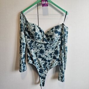 💙 Forever 21 szL Teal and Gray Patterned Bodysuit